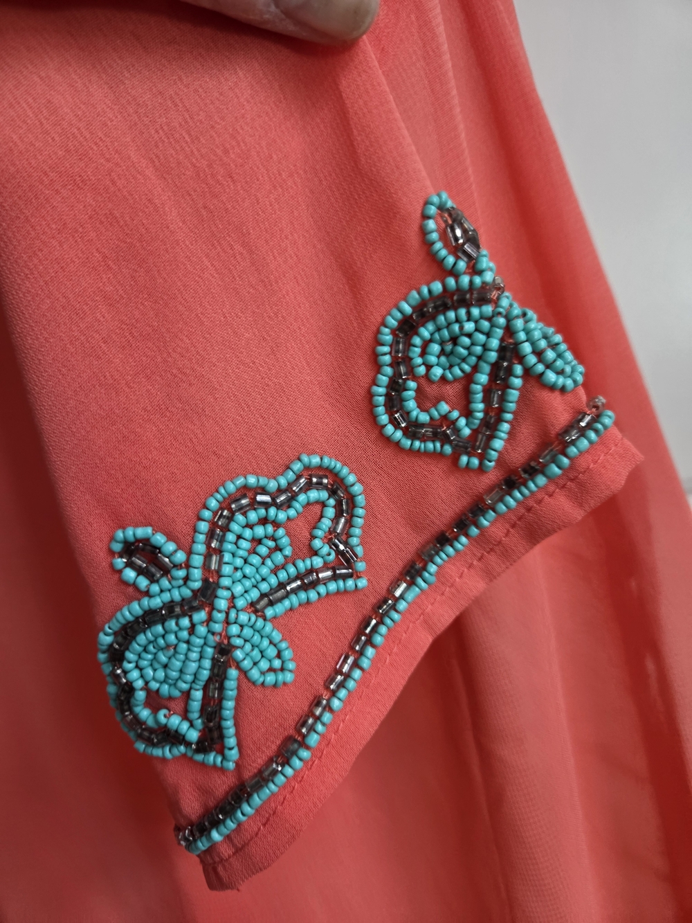 Mix Nouveau Coral And Turquiose Embellished V-Neck Swim Coverup - Picture 5 of 8